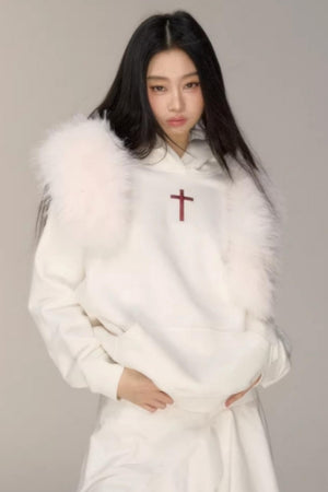 Hooded Rhinestone Fleece Top