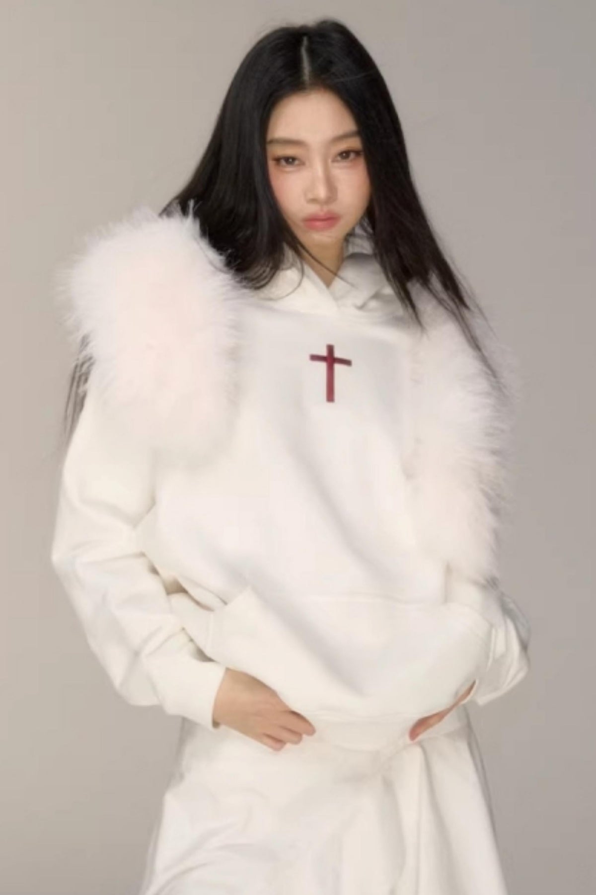 Hooded Rhinestone Fleece Top