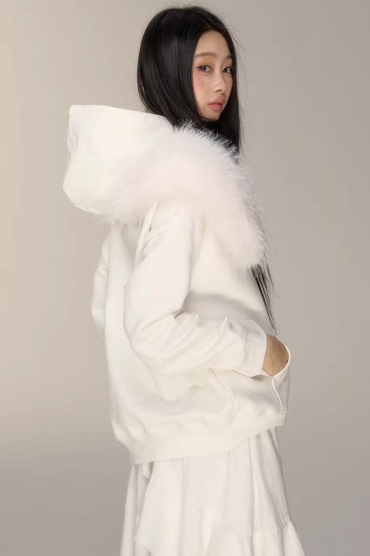 Hooded Rhinestone Fleece Top