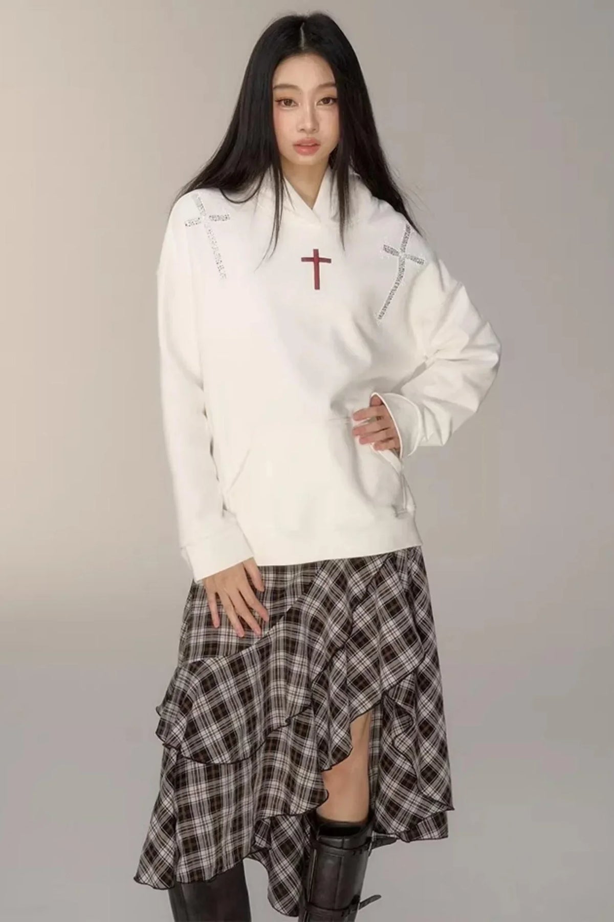 Hooded Rhinestone Fleece Top