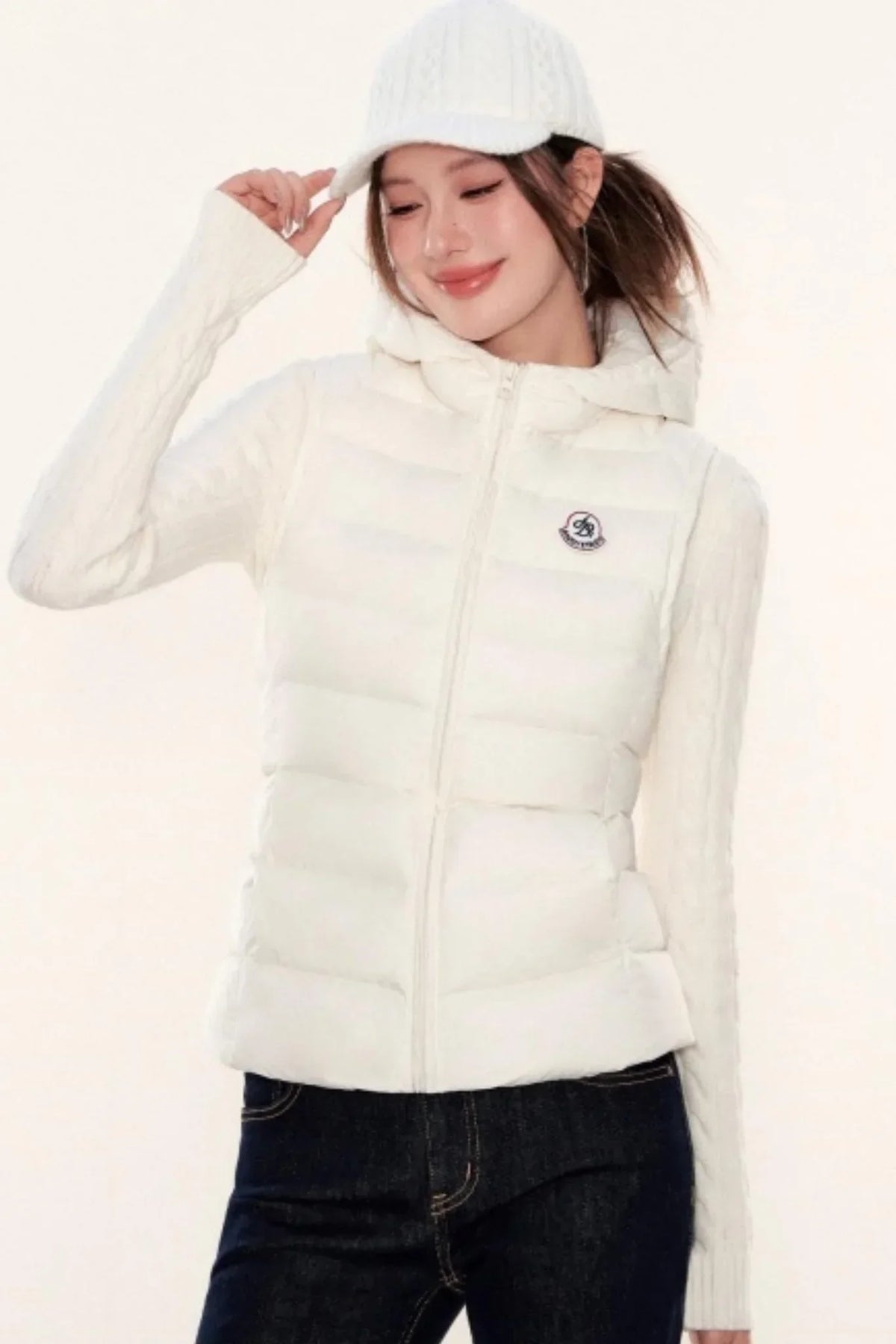 Hooded Ribbed Down Vest