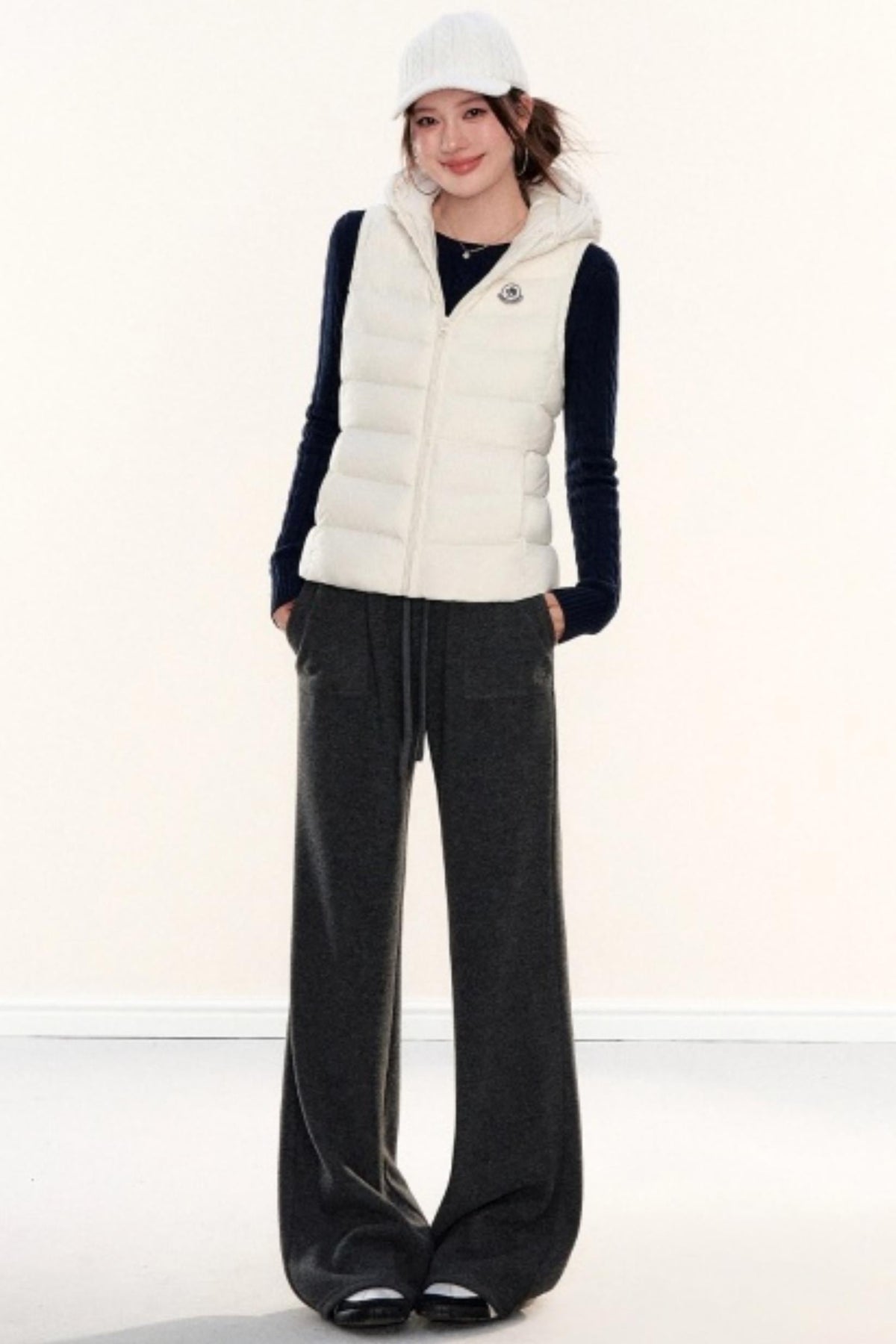 Hooded Ribbed Down Vest