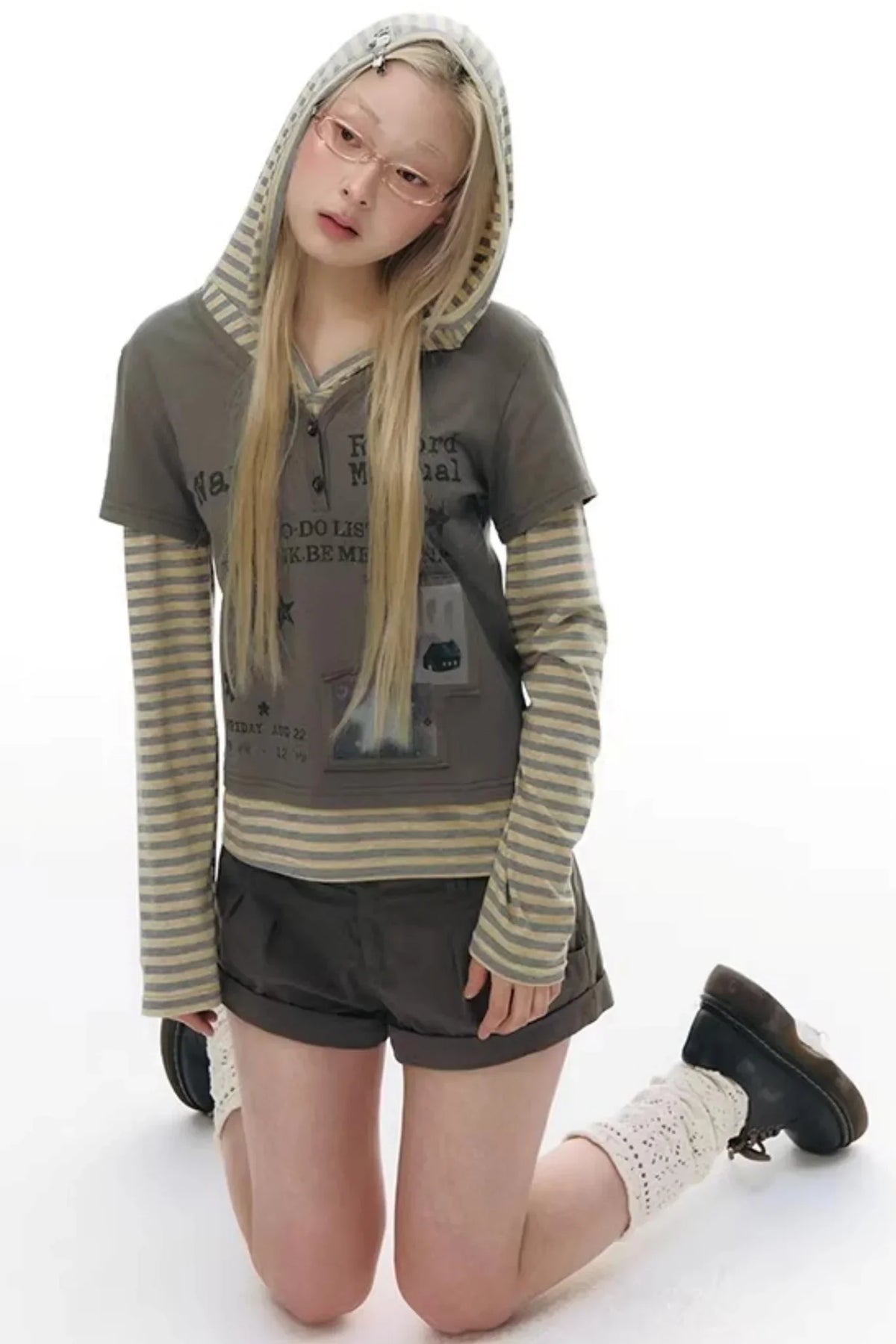 Hooded Spliced Long-Sleeve Top
