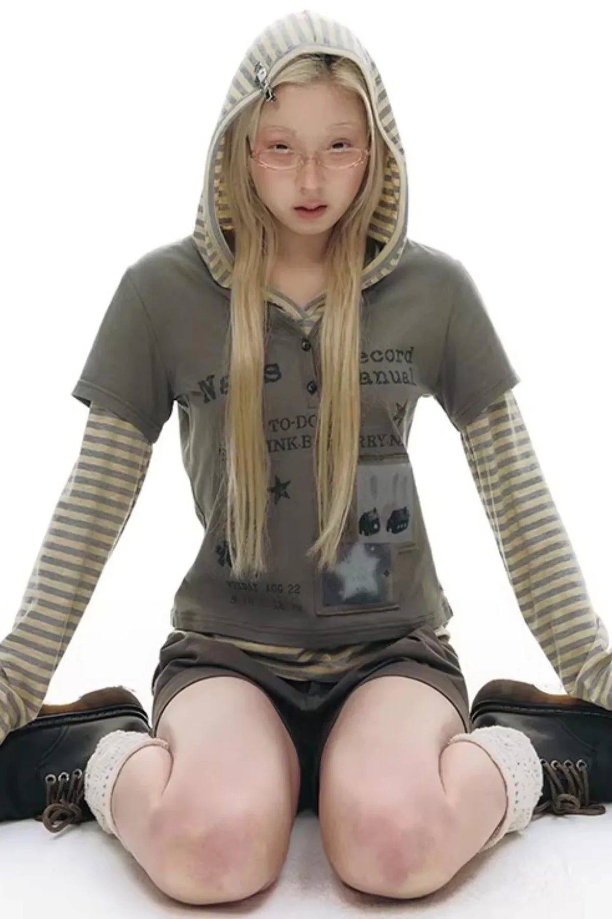 Hooded Spliced Long-Sleeve Top