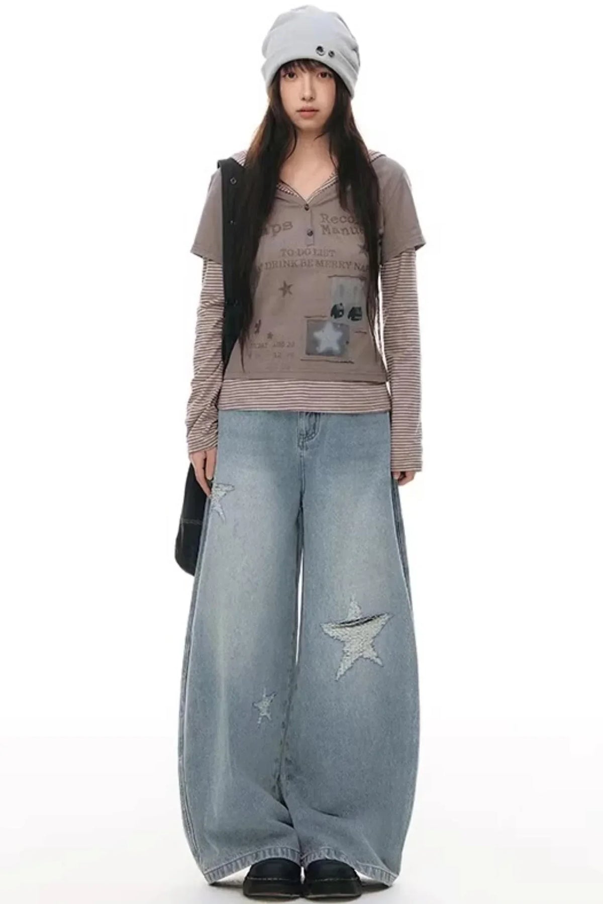 Hooded Spliced Long-Sleeve Top
