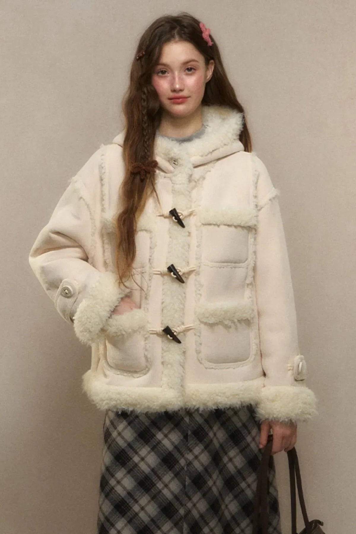 Hooded Suede Lambswool Fur Jacket