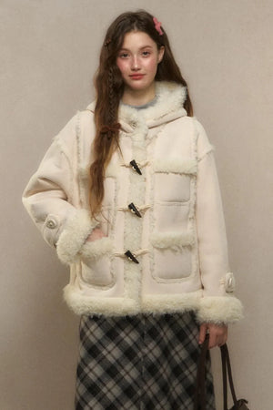 Hooded Suede Lambswool Fur Jacket