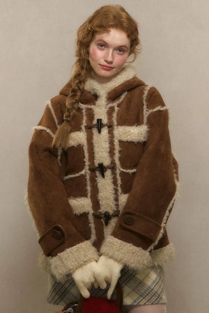 Hooded Suede Lambswool Fur Jacket