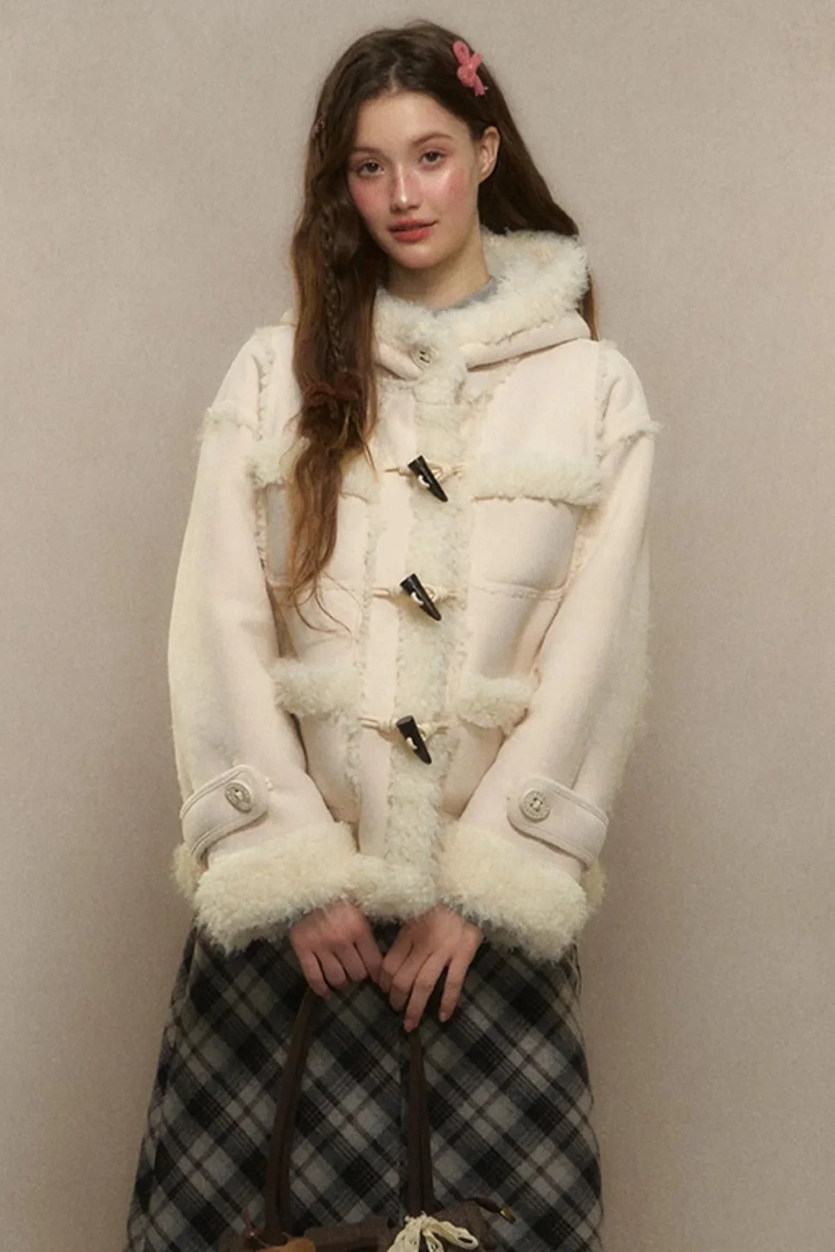 Hooded Suede Lambswool Fur Jacket