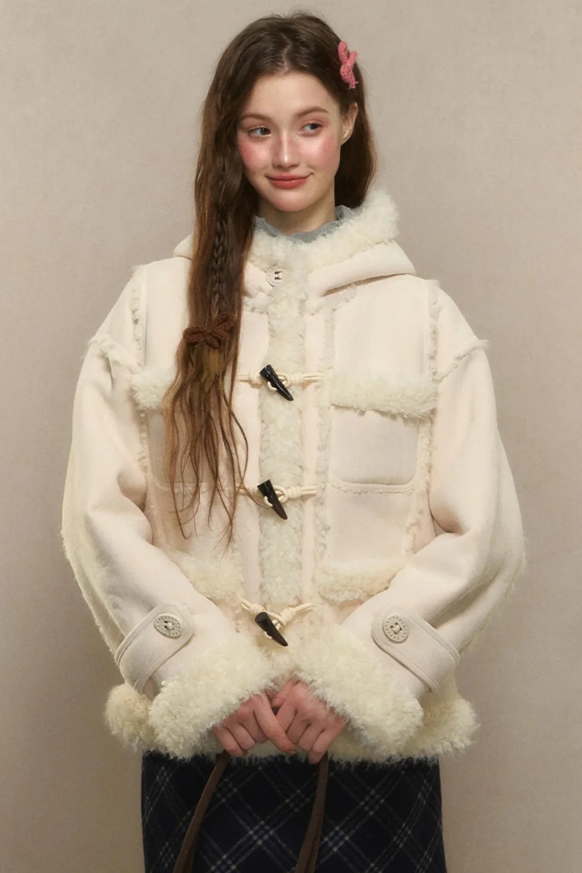 Hooded Suede Lambswool Fur Jacket