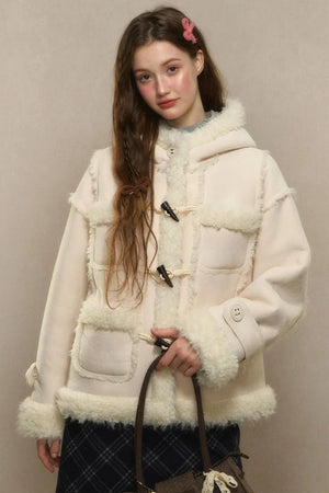 Hooded Suede Lambswool Fur Jacket