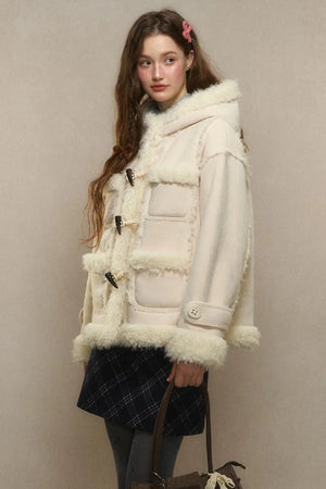 Hooded Suede Lambswool Fur Jacket