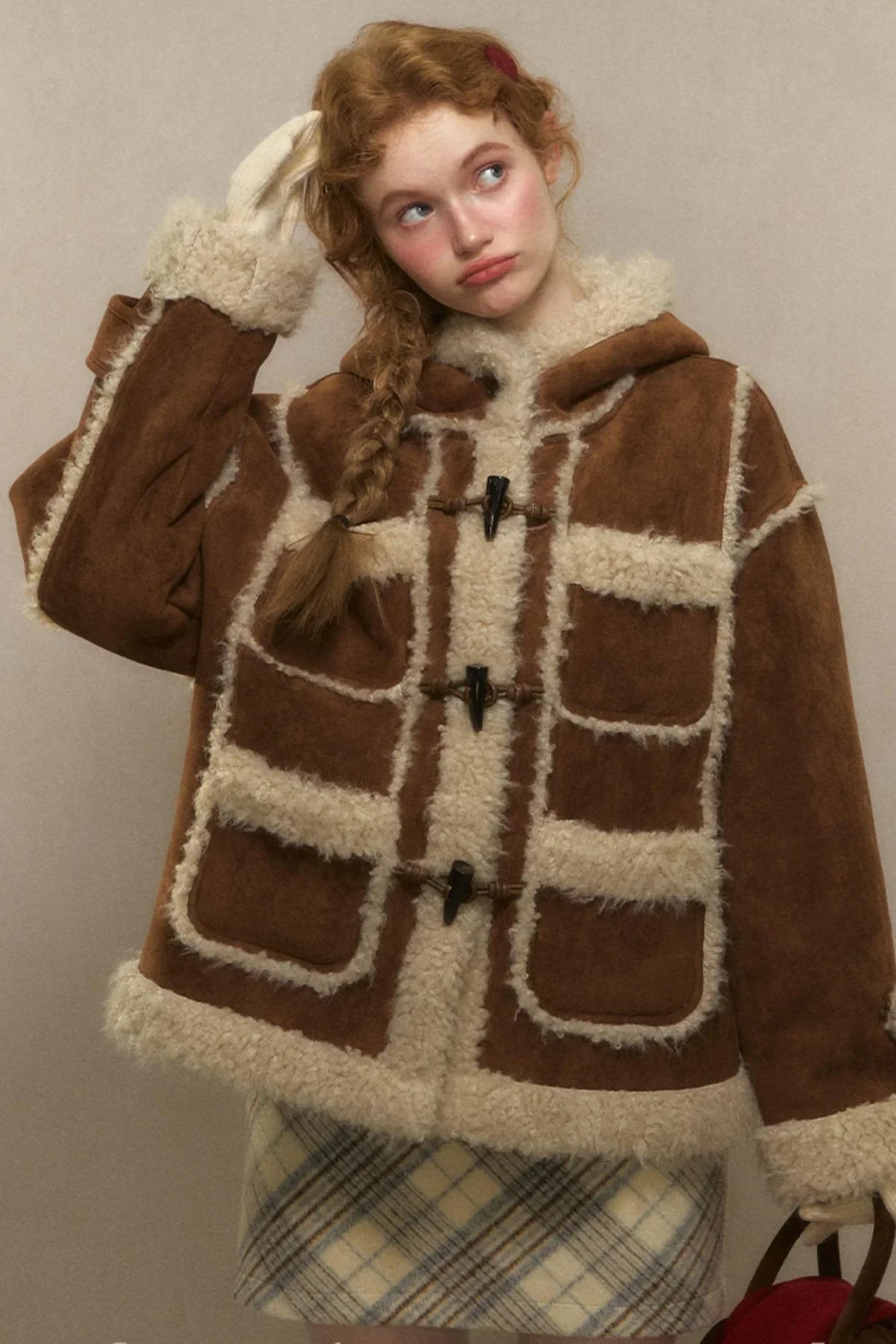 Hooded Suede Lambswool Fur Jacket