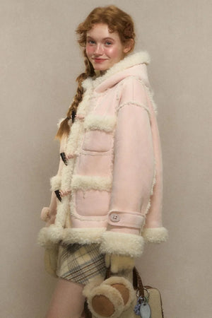 Hooded Suede Lambswool Fur Jacket