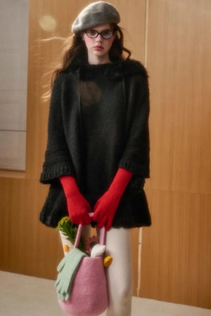 Hooded Wool Cape Dress