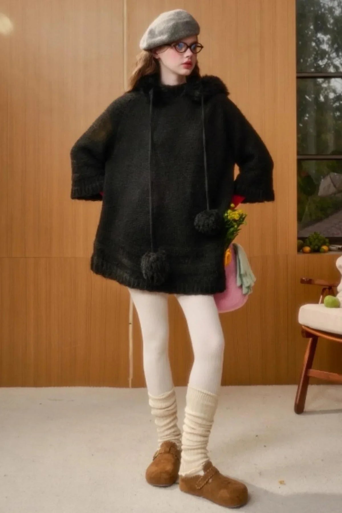Hooded Wool Cape Dress