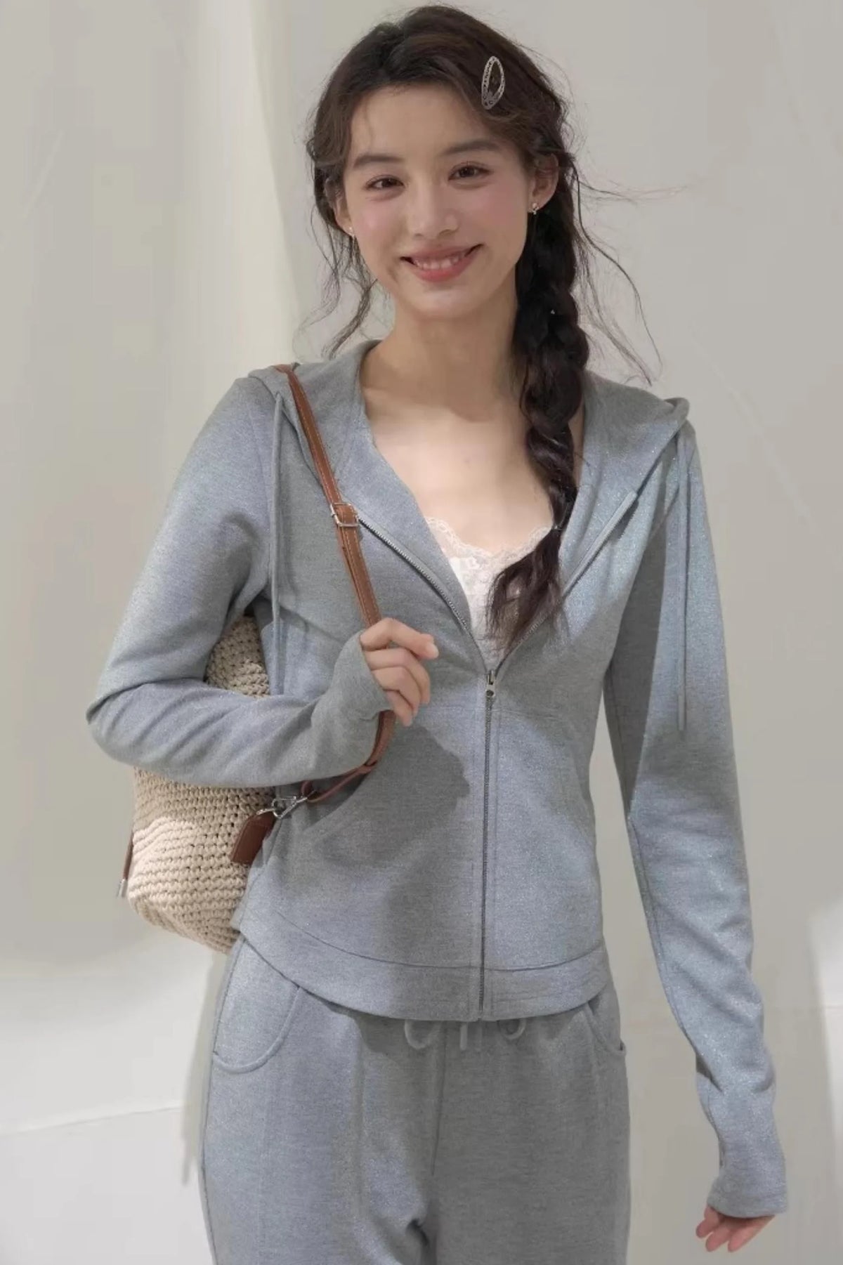 Hooded Zipper Sweatshirt Set-Up