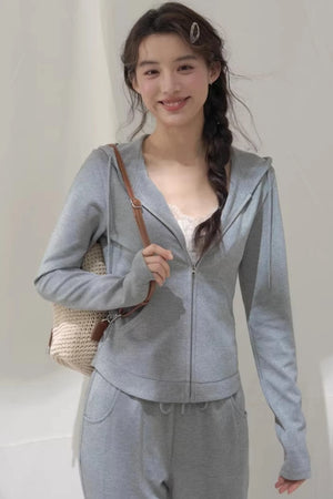 Hooded Zipper Sweatshirt Set-Up