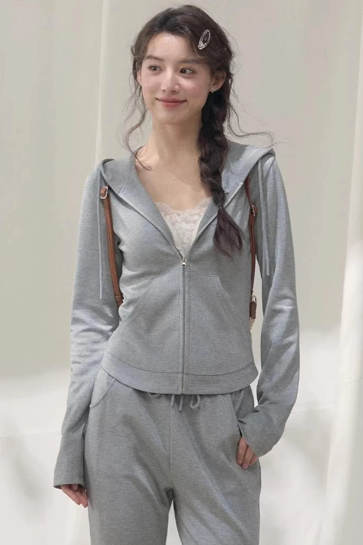 Hooded Zipper Sweatshirt Set-Up