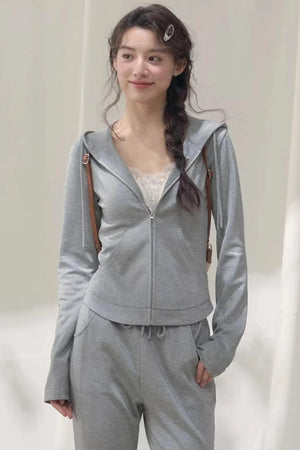 Hooded Zipper Sweatshirt Set-Up