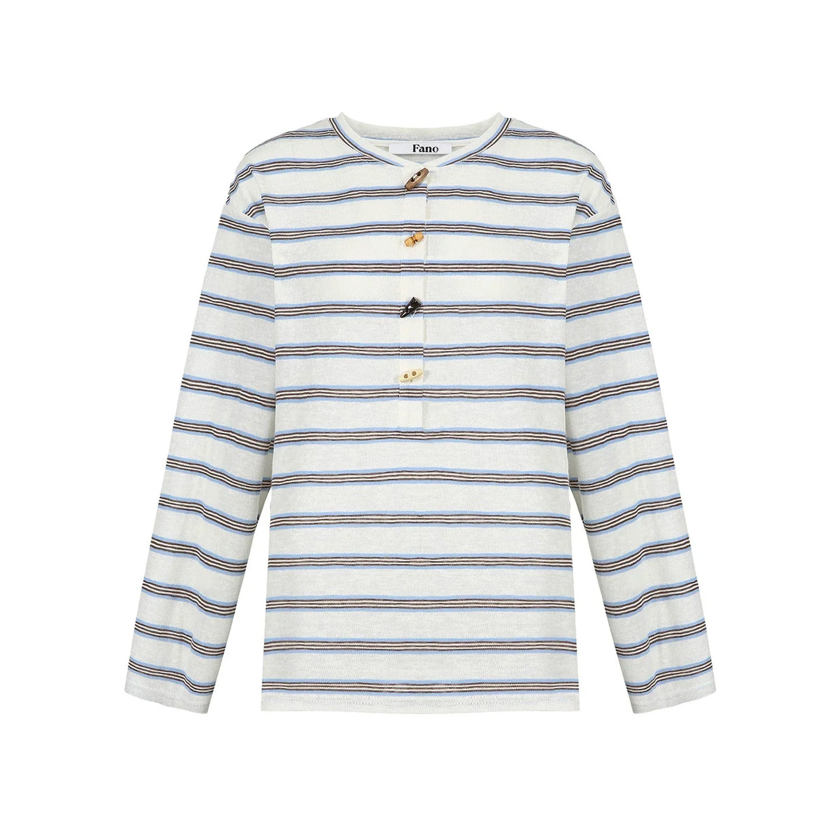 Horn Button Striped Long Sleeve T-Shirt