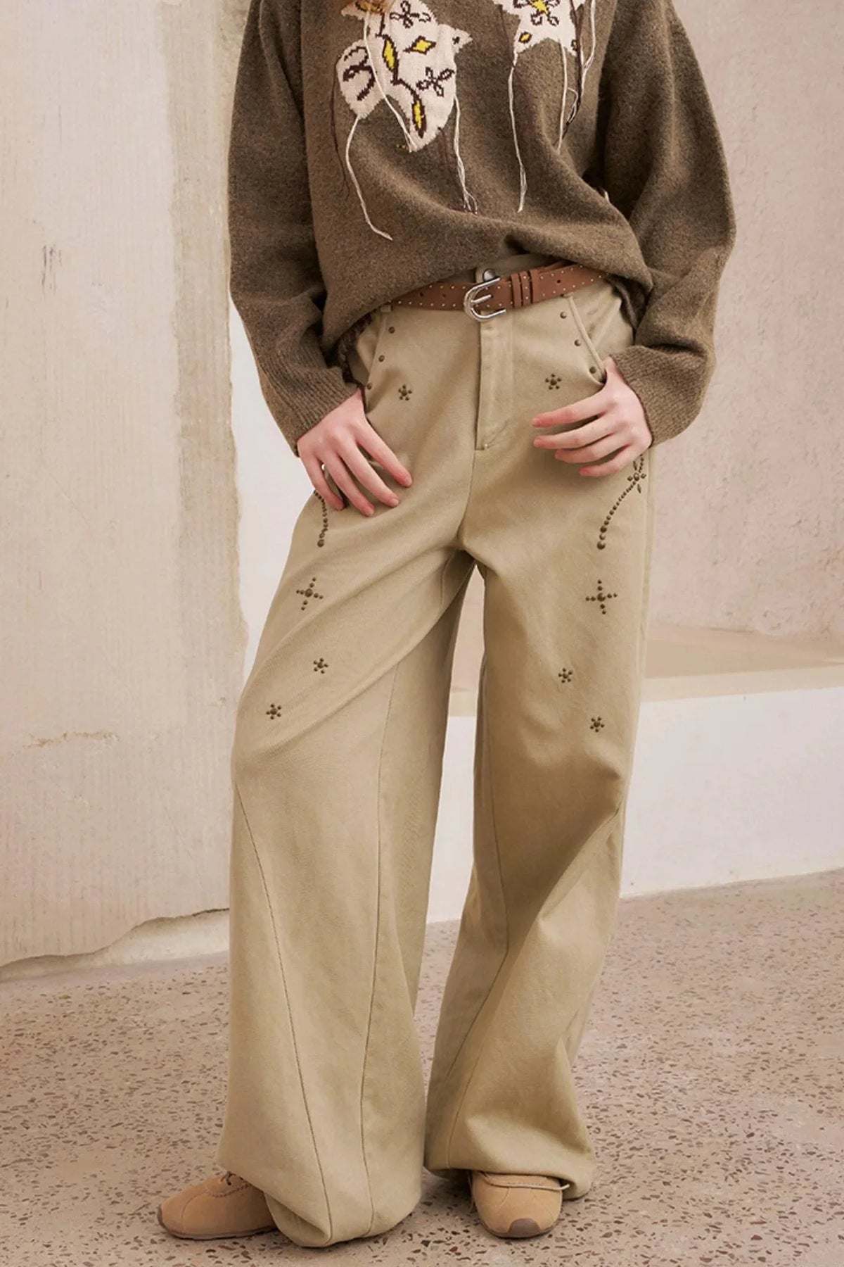 Hot Diamond Loose Wide-Leg Pants