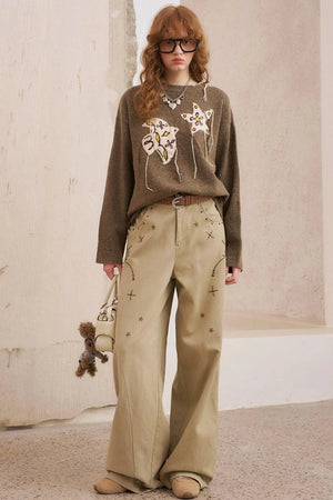 Hot Diamond Loose Wide-Leg Pants