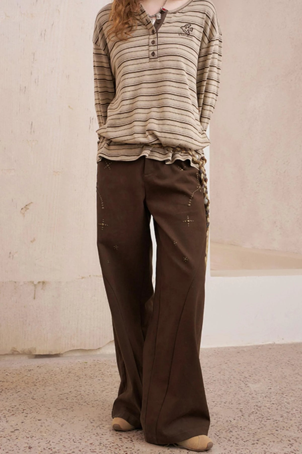 Hot Diamond Loose Wide-Leg Pants