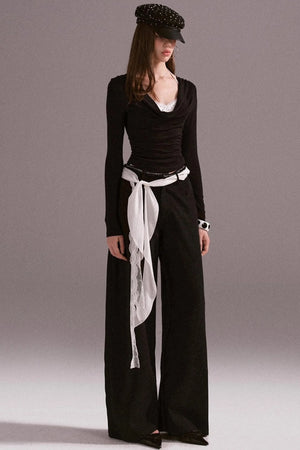 Hot Girl Contrast Knit Cardigan Suit Set-Up