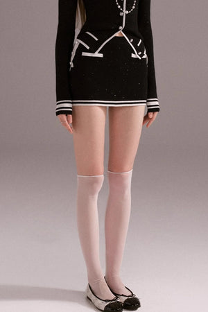 Hot Girl Contrast Knit Cardigan Suit Set-Up