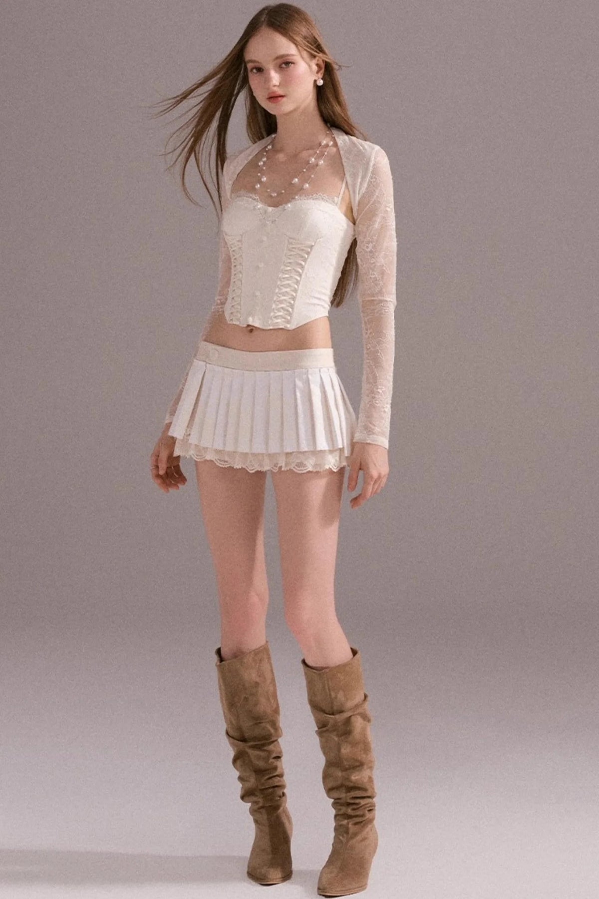 Hot Luxury Cropped Corset Two-Piece Lace Set-Up