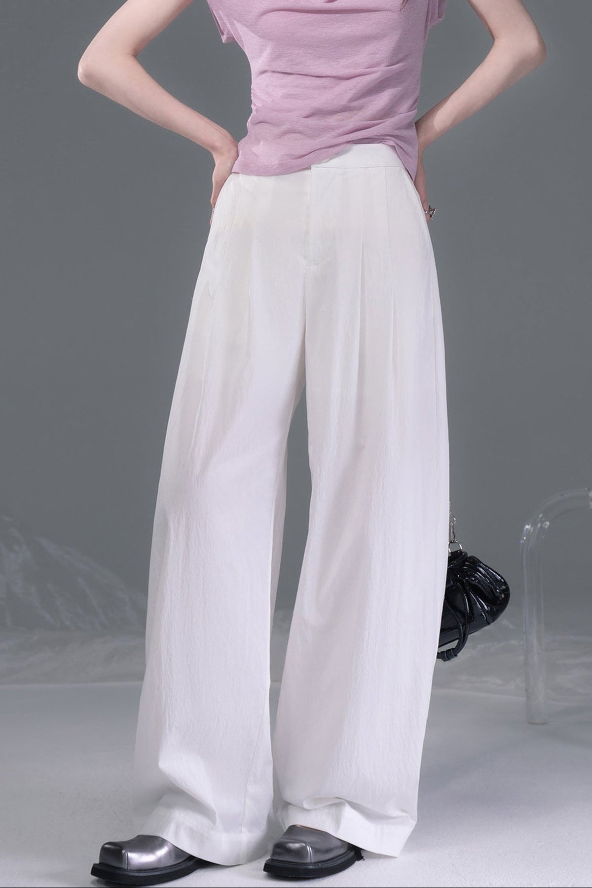 Ice White Lyocell Adjustable Cuff Pants