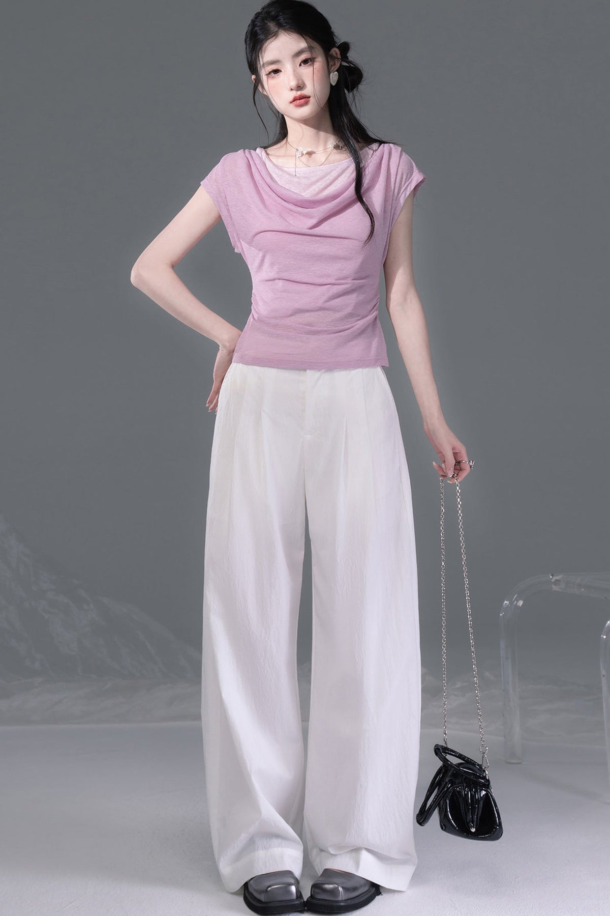 Ice White Lyocell Adjustable Cuff Pants