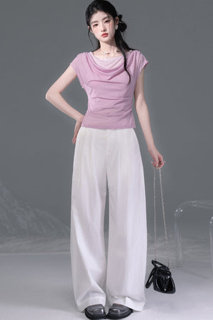 Ice White Lyocell Adjustable Cuff Pants