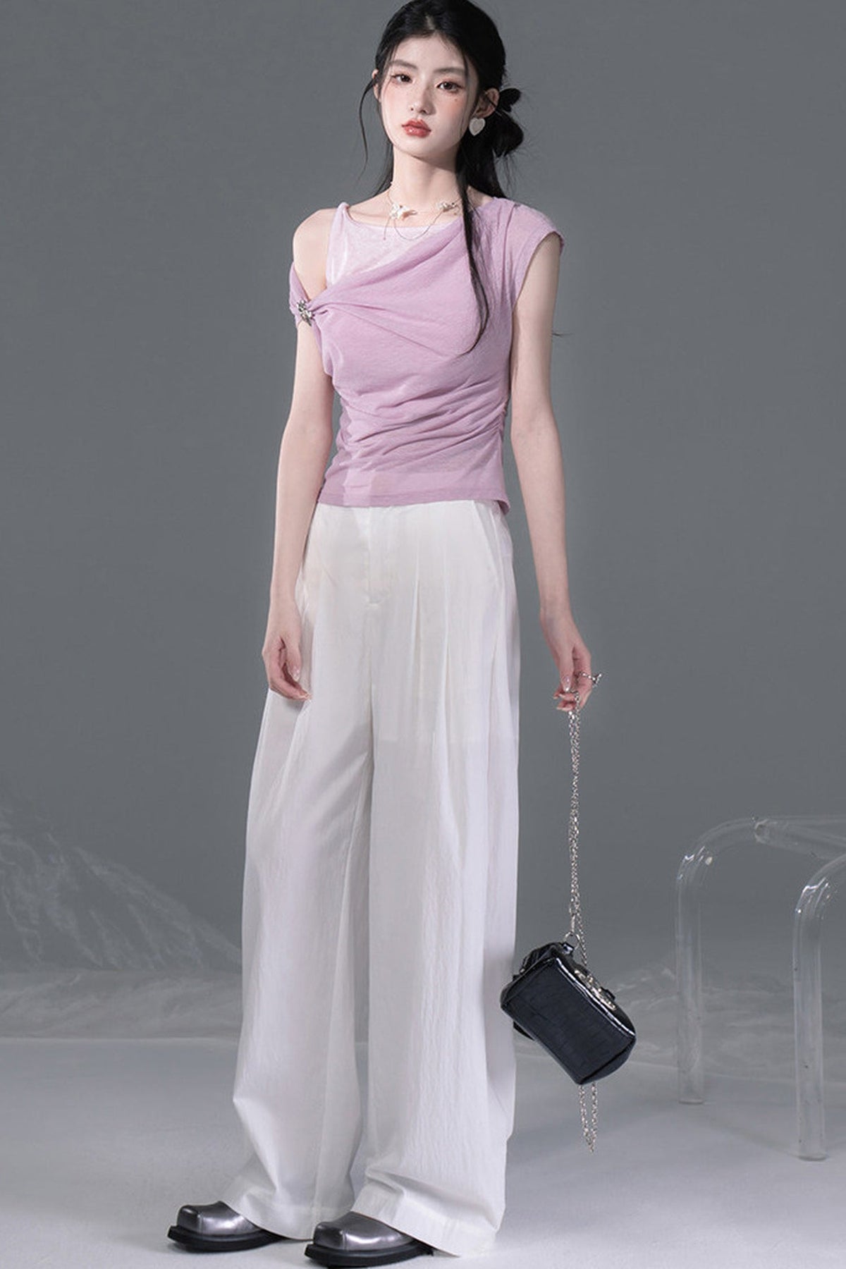 Ice White Lyocell Adjustable Cuff Pants