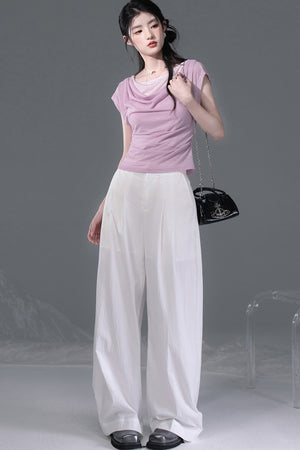 Ice White Lyocell Adjustable Cuff Pants