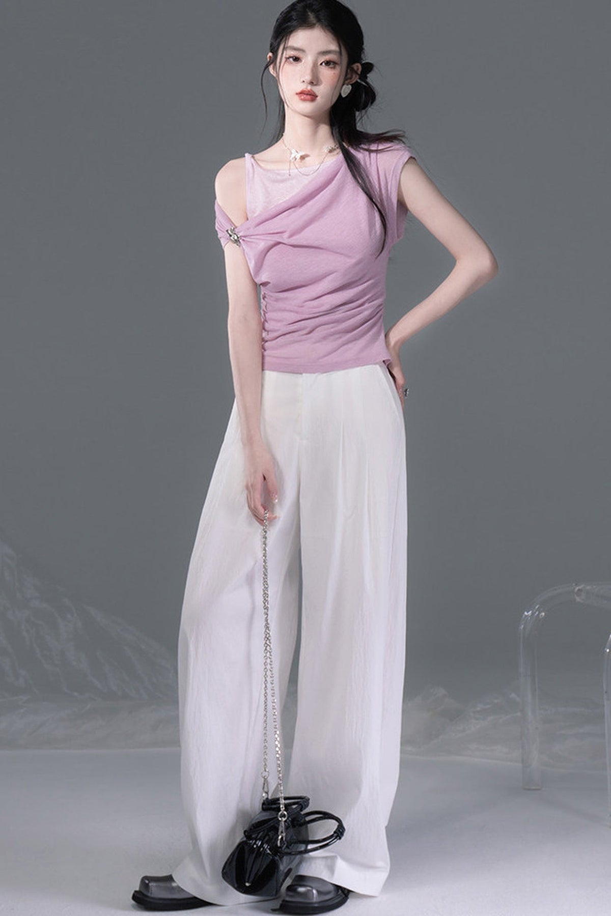 Ice White Lyocell Adjustable Cuff Pants