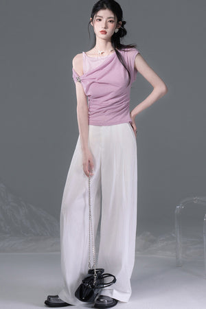 Ice White Lyocell Adjustable Cuff Pants