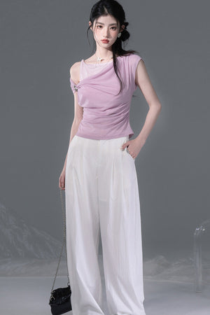 Ice White Lyocell Adjustable Cuff Pants