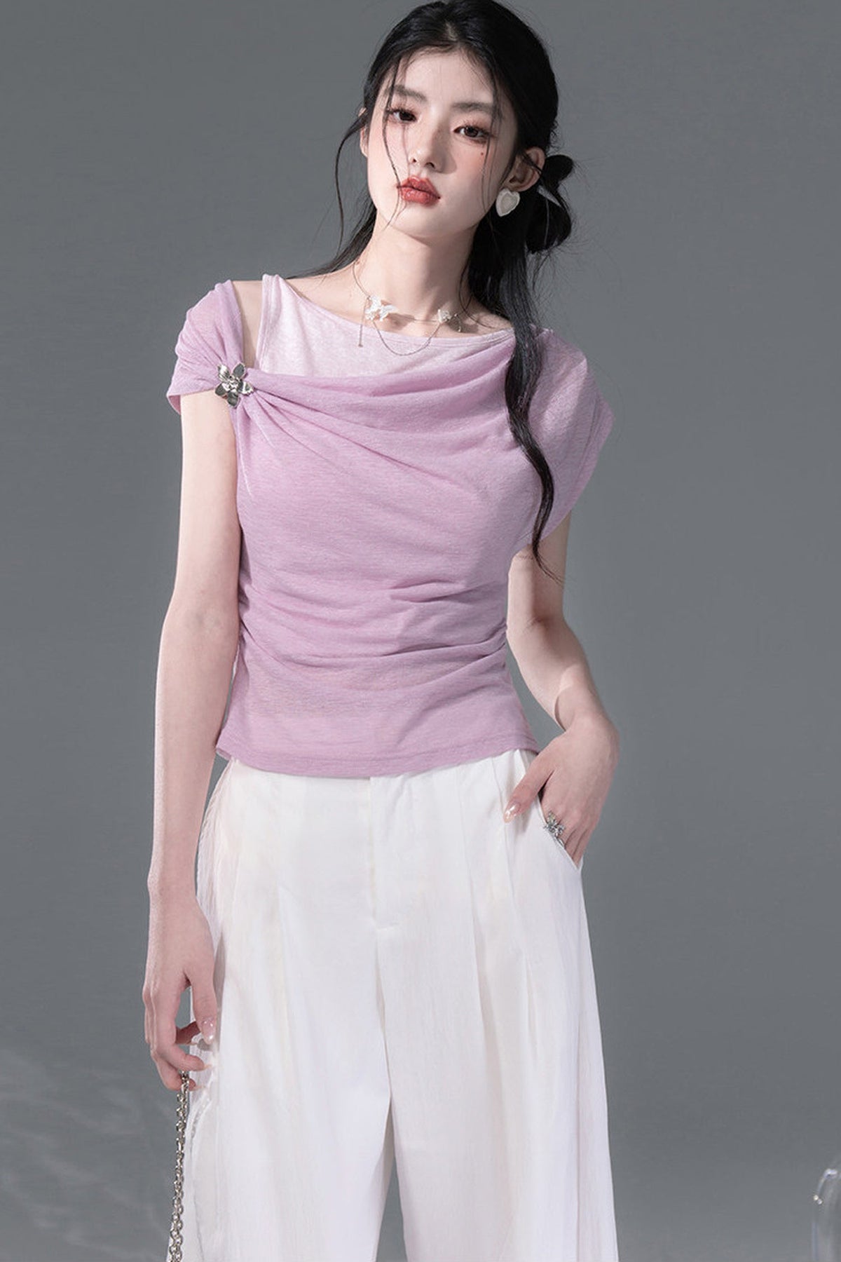 Ice White Lyocell Adjustable Cuff Pants