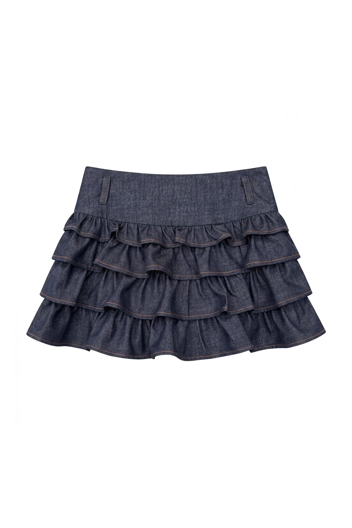Imitation Denim Short Jacket and Cake Skirt Set