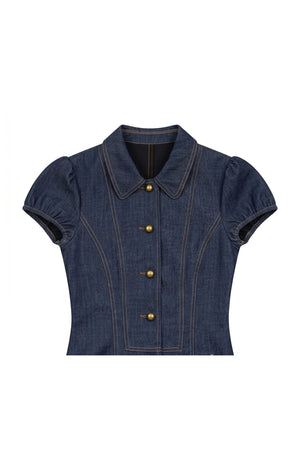 Imitation Denim Summer Blouse and Skirt Set-Up