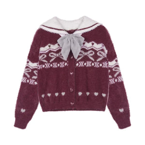 Imitation Mink Fair Isle Sailor Collar Jacket