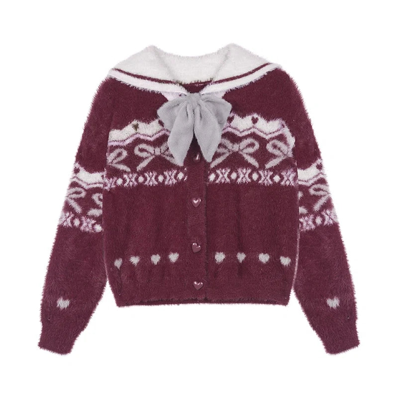 Imitation Mink Fair Isle Sailor Collar Jacket