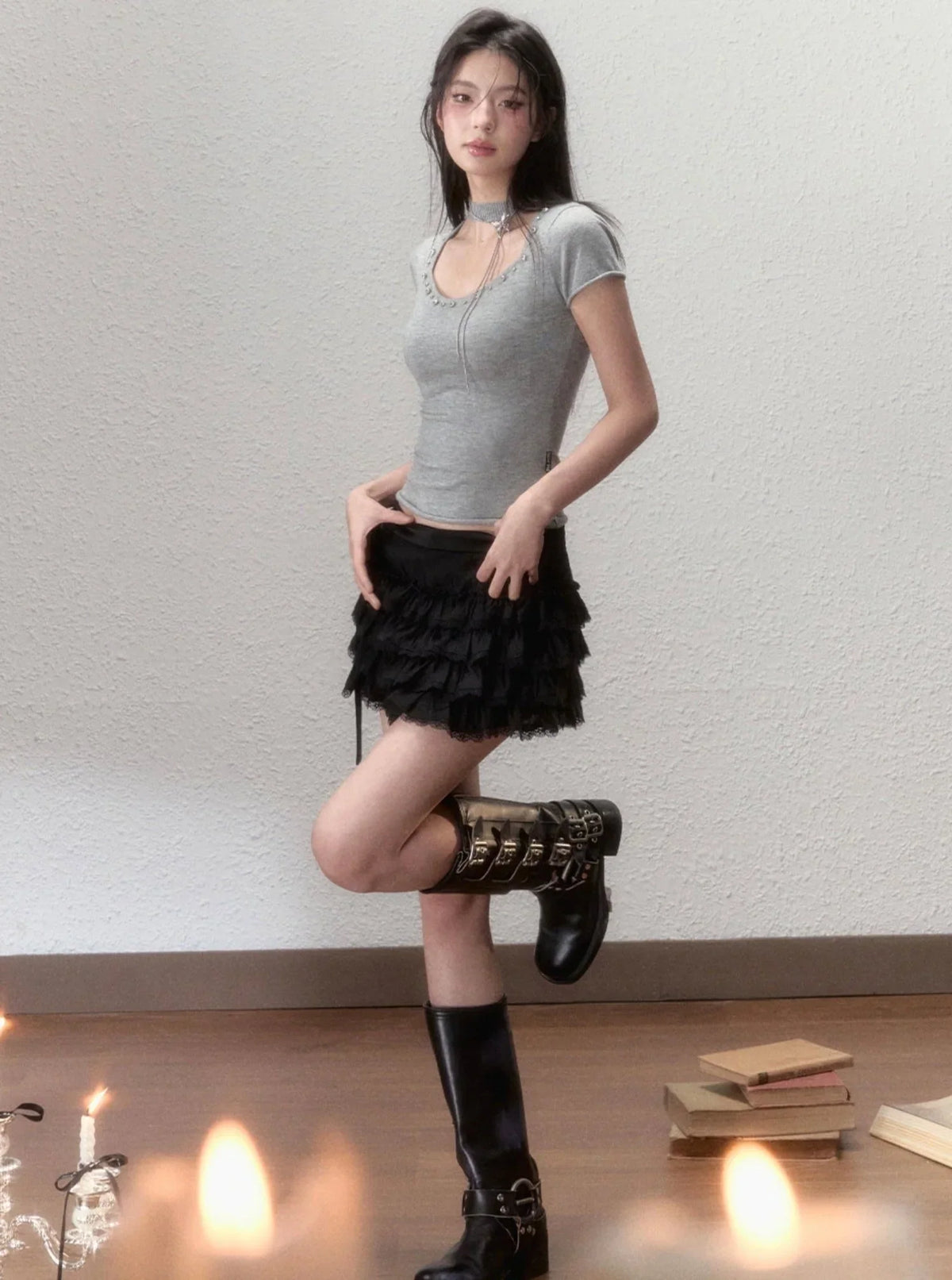 Industrial Strap Bow A-Line Skirt Set