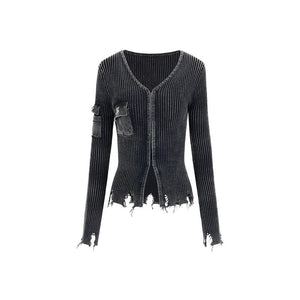 Industries Washed Distressed Knit Cardigan Skirt Set