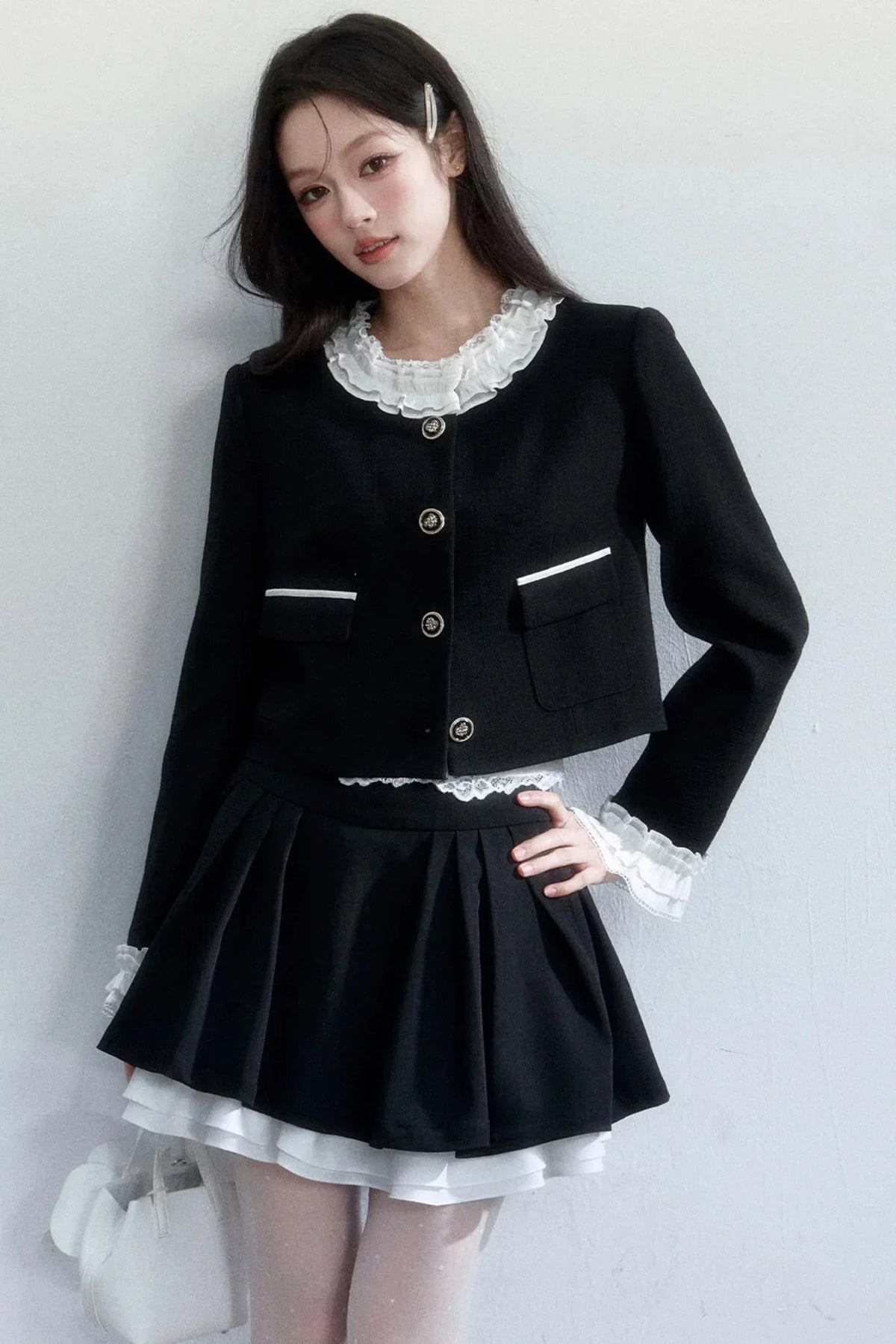 Ink-Colored Lace Jacket and Skirt Set-Up