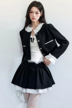 Ink-Colored Lace Jacket and Skirt Set-Up