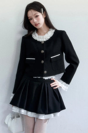 Ink-Colored Lace Jacket and Skirt Set-Up