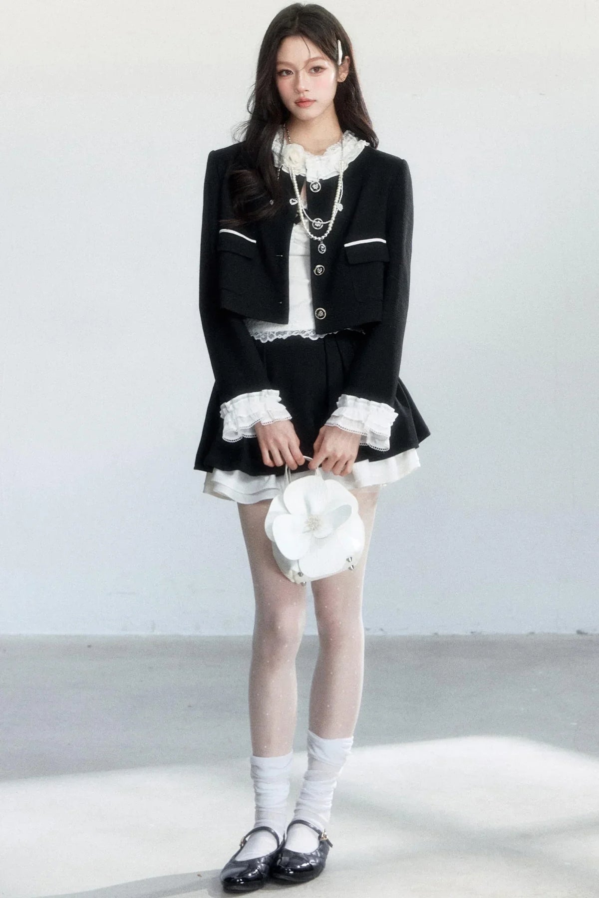Ink-Colored Lace Jacket and Skirt Set-Up